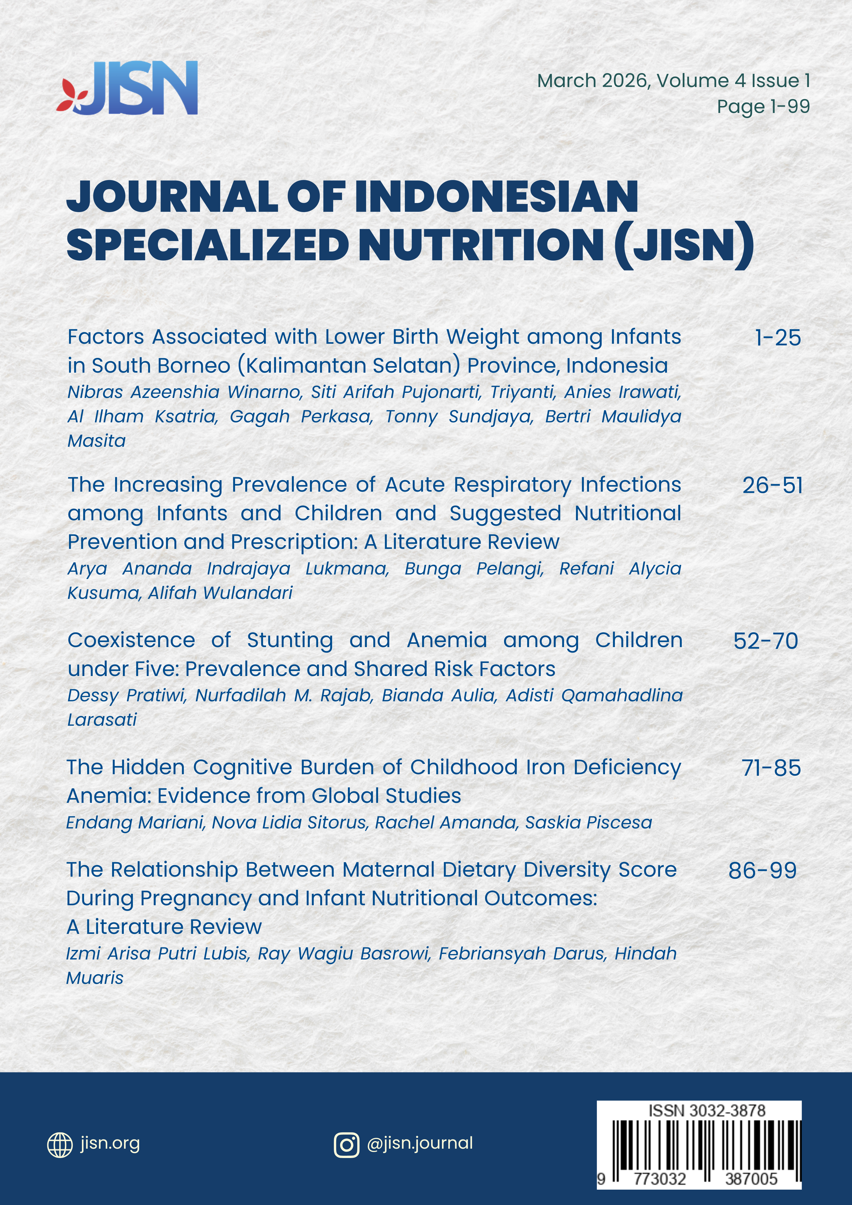 					View Vol. 4 No. 1 (2026): Journal of Indonesian Specialized Nutrition
				